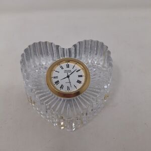 Vintage Godinger Lead Crystal Legends Heart Shaped Desk Clock Gold Bezel Decor